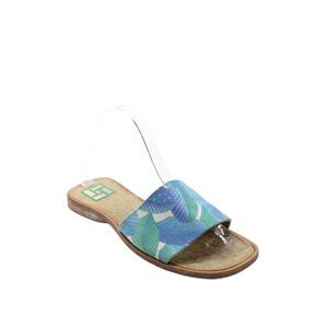 Manuel Canovas Womens Floral Print Slip On Open Toe Flat Sandals Blue Size 8